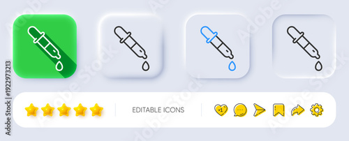 Chemistry pipette line icon. Neumorphic, Flat shadow, 3d buttons. Laboratory sign. Analysis lab symbol. Line chemistry pipette icon. Social media icons. Vector