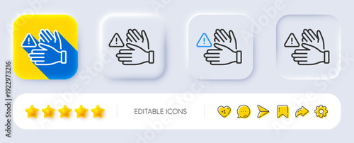 Dont touch line icon. Neumorphic, Flat shadow, 3d buttons. Hands warning sign. Hygiene notification symbol. Line dont touch icon. Social media icons. Vector