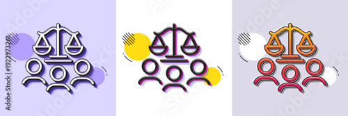 Court jury line icon. Halftone dotted pattern. Gradient icon with grain shadow. Justice scales sign. Judgement law symbol. Line court jury icon. Various designs. Vector