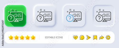 Question mark line icon. Neumorphic, Flat shadow, 3d buttons. Online quiz test sign. Line online quiz icon. Social media icons. Vector