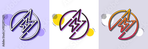 Electric energy line icon. Halftone dotted pattern. Gradient icon with grain shadow. Charging power sign. Charge lightning bolt symbol. Line electric energy icon. Various designs. Vector