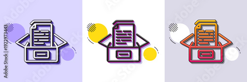 Documents box line icon. Halftone dotted pattern. Gradient icon with grain shadow. Doc files page sign. Office note symbol. Line documents box icon. Various designs. Vector