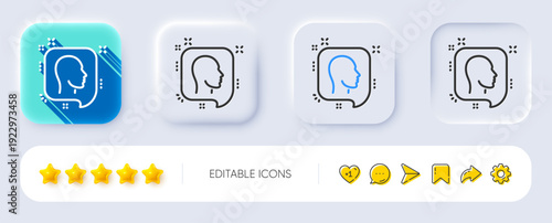 Head line icon. Neumorphic, Flat shadow, 3d buttons. Human profile speech bubble sign. Facial identification symbol. Line head icon. Social media icons. Vector