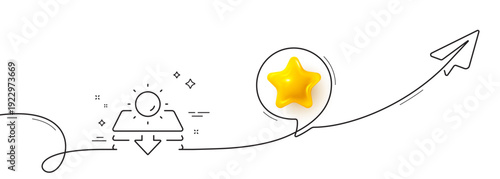 Sun protection line icon. Continuous line with share plane. Uv protect sign. Sunscreen effect symbol. 3d star in speech bubble. Sun protection single line ribbon. Loop curve pattern. Vector