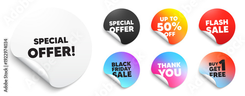 Special offer sticker tag. Special offer paper price tags. Special offer tag. Sale sign. Advertising Discounts symbol. Discount, black friday sticker. Promo banner. Vector