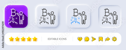 Bitcoin line icon. Neumorphic, Flat shadow, 3d buttons. Cryptocurrency startup sign. Crypto project symbol. Line bitcoin project icon. Social media icons. Vector