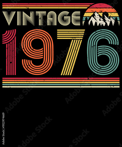 Vintage 1976 Design Vector, 1976 Retro Sunset Design, Vintage 1976 T-shirt Design