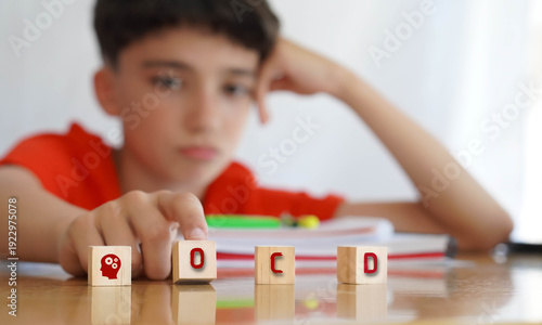Cuadro en lienzo child with OCD frustrated doing homework, importance of educational needs and special attention to this disorder