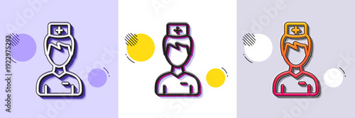 Doctor line icon. Halftone dotted pattern. Gradient icon with grain shadow. Medicine drugs sign. Pharmacy medication symbol. Line doctor icon. Various designs. Vector