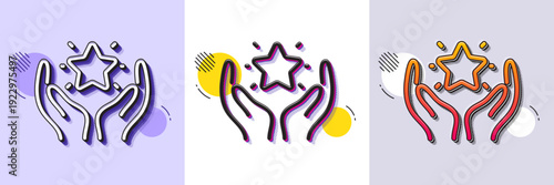 Ranking line icon. Halftone dotted pattern. Gradient icon with grain shadow. Holding star sign. Best rank symbol. Line ranking icon. Various designs. Vector