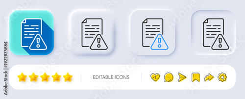 Instruction manual line icon. Neumorphic, Flat shadow, 3d buttons. Warning file sign. Caution alert symbol. Line instruction manual icon. Social media icons. Vector