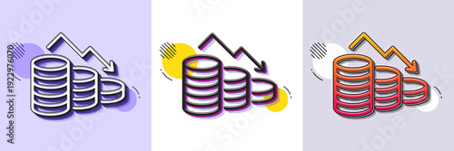 Money loss line icon. Halftone dotted pattern. Gradient icon with grain shadow. Financial crisis sign. Business bankruptcy symbol. Line money loss icon. Various designs. Vector