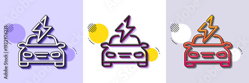 Car charging line icon. Halftone dotted pattern. Gradient icon with grain shadow. EV vehicle charge sign. Electric power symbol. Line car charging icon. Various designs. Vector
