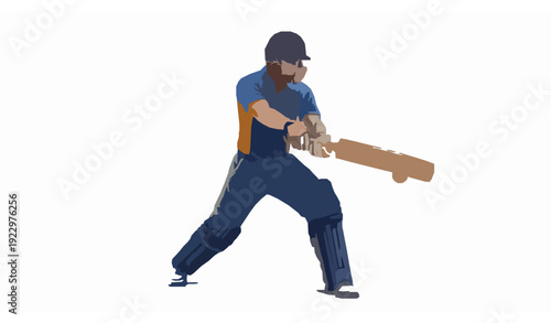 Professional cricket batsman championship action 3D vector illustration isolated on white background