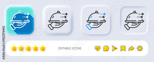 Food delivery line icon. Neumorphic, Flat shadow, 3d buttons. Restaurant order sign. Catering service symbol. Line food delivery icon. Social media icons. Vector
