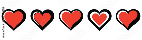 Five Red Hearts Row Simple Graphic Design Isolated on White Background
