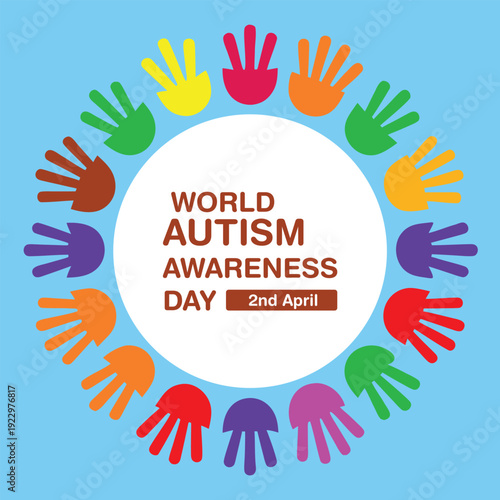 World autism awareness day colorful handprints circle