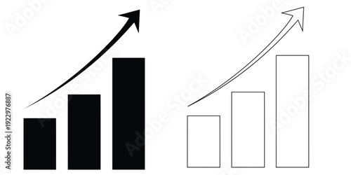Simple bar chart with upward trend arrow in black and white outline styles