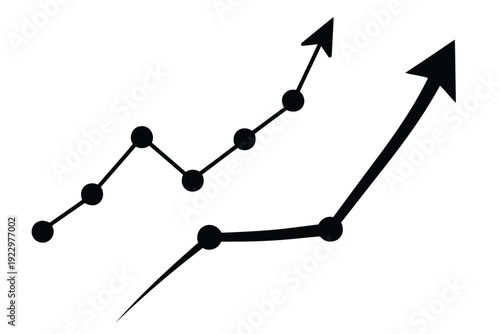 Two simple black line graphs showing upward trends with arrows and data points