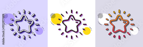Star line icon. Halftone dotted pattern. Gradient icon with grain shadow. Winner award sign. Rating review symbol. Line star icon. Various designs. Vector