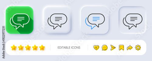 Text message line icon. Neumorphic, Flat shadow, 3d buttons. Chat comment sign. Speech bubble symbol. Line text message icon. Social media icons. Vector