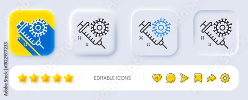 Coronavirus vaccine line icon. Neumorphic, Flat shadow, 3d buttons. Covid-19 syringe sign. Corona virus symbol. Line coronavirus vaccine icon. Social media icons. Vector