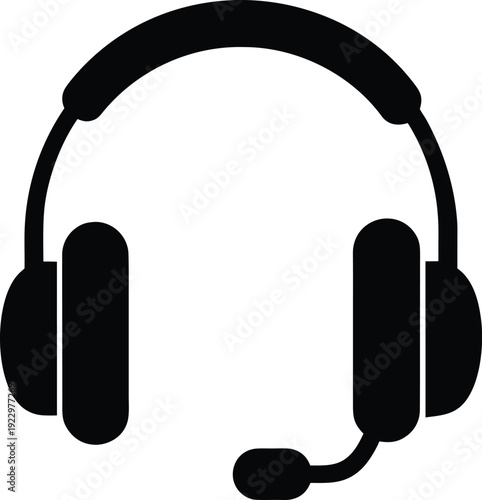 hands free headset silhouette vector art illustration, black and white design