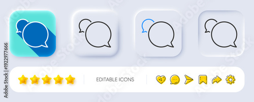 Messenger line icon. Neumorphic, Flat shadow, 3d buttons. Speech bubble sign. Chat message symbol. Line messenger icon. Social media icons. Vector