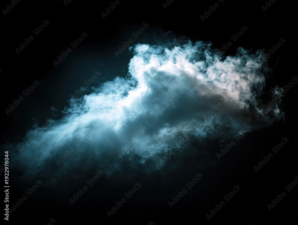Naklejka premium fog cloud lit by light isolated on a black background