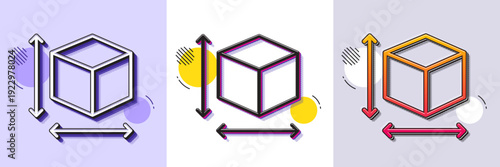 Box size line icon. Halftone dotted pattern. Gradient icon with grain shadow. Package dimension sign. Parcel measurement symbol. Line box size icon. Various designs. Vector