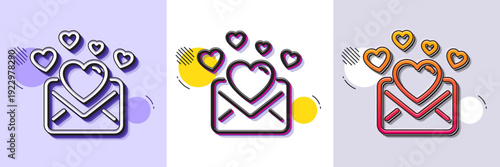 Love Mail line icon. Halftone dotted pattern. Gradient icon with grain shadow. Valentines Message correspondence sign. E-mail symbol. Line love Mail icon. Various designs. Vector