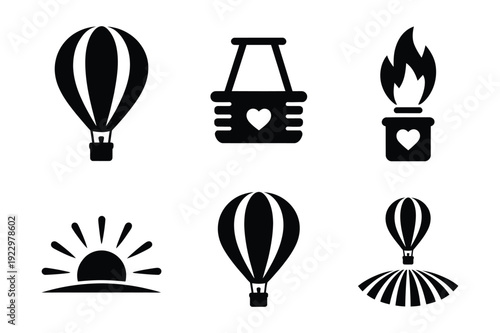 Hot Air Balloon Icons - Travel, Adventure, and Romance Symbols
