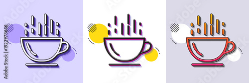 Coffee cup line icon. Halftone dotted pattern. Gradient icon with grain shadow. Hot cappuccino sign. Tea drink mug symbol. Line coffee cup icon. Various designs. Vector