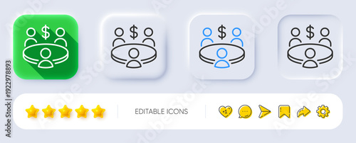 Meeting line icon. Neumorphic, Flat shadow, 3d buttons. Business teamwork sign. Group of people symbol. Line meeting icon. Social media icons. Vector