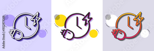 Charging time line icon. Halftone dotted pattern. Gradient icon with grain shadow. Charge accumulator sign. Electric power symbol. Line charging time icon. Various designs. Vector