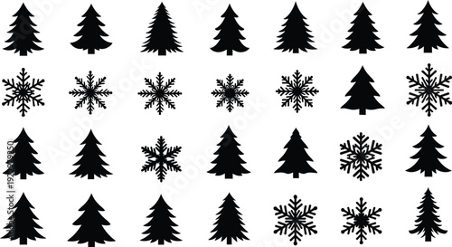 Collection of Christmas tree and snowflake icons
