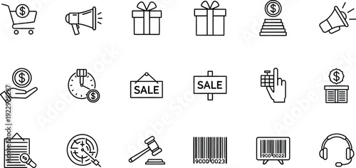 Collection of e commerce and retail sale line icons