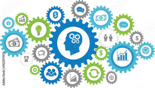 Business strategy concept with gears and icons