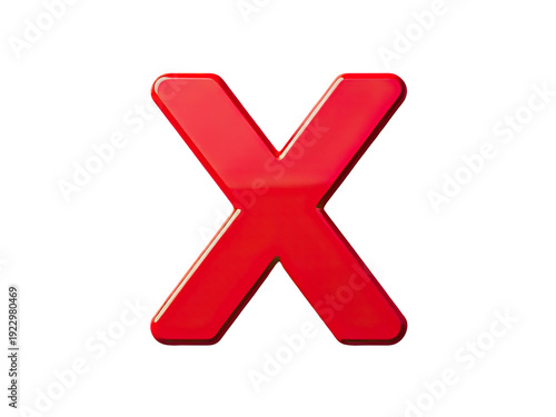 A bold red letter X on a clean white background, great for highlighting important information or creating visual interest
