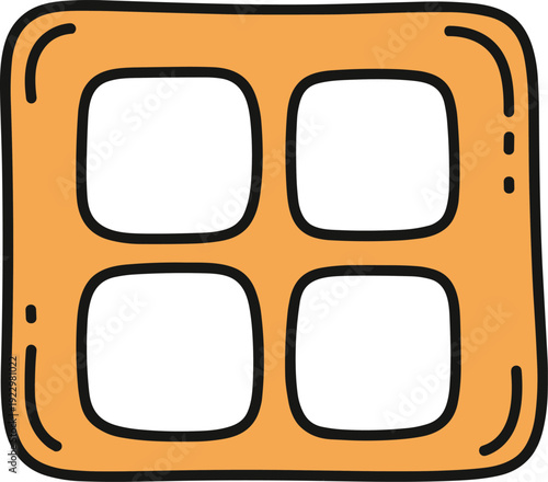Orange tray with four square compartments simple cartoon doodle object