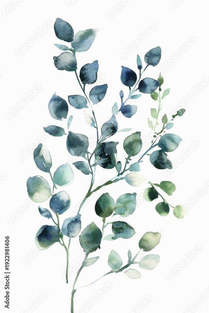 Obraz premium Hand-painted watercolor illustration of green leaves on a light background showcasing nature's beauty and tranquility