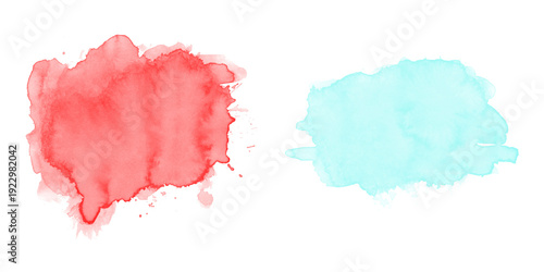 Vibrant red and teal watercolor splashes on black background abstract art graphic design elements modern brush strokes