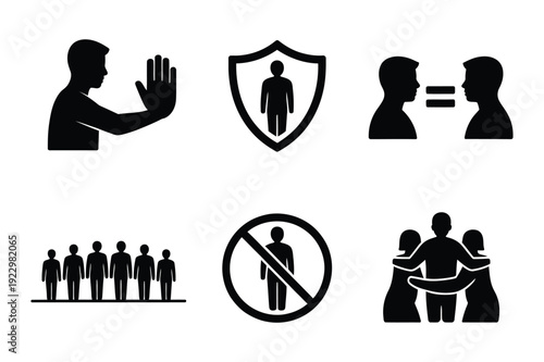 Social distancing and safety icons: Stop, shield, isolation