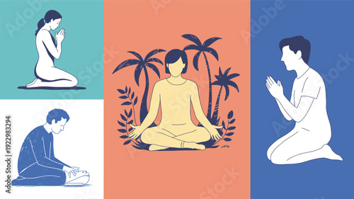 Collage of People in Prayer and Meditation Poses yoga