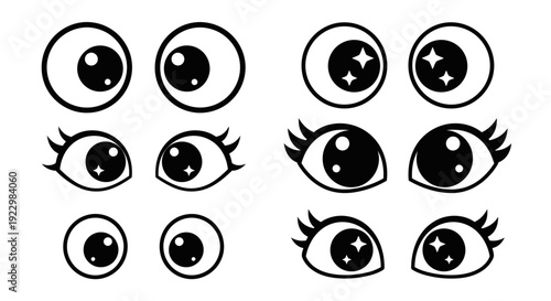 Collection of diverse eye illustrations showcasing various expressions and styles in a graphic design