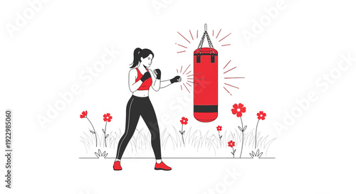 Woman Boxing Workout Punching Bag Fitness Training Outdoors