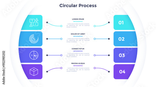 Rectangular comparison diagram divided into 4 parts. Concept of business model with four options to choose or select. Modern flat infographic vector illustration for data visualization, presentation.