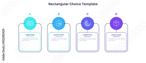 Infographic elements of circular choice template with 4 options, steps or processes. Program steps placed in horizontal row. Modern flat vector illustration for visual presentation
