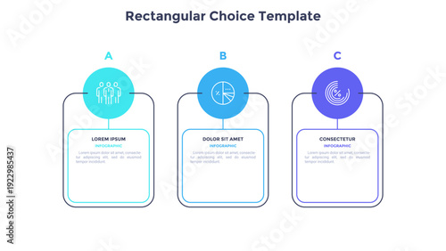Infographic elements of circular choice template with 3 options, steps or processes. Program steps placed in horizontal row. Modern flat vector illustration for visual presentation