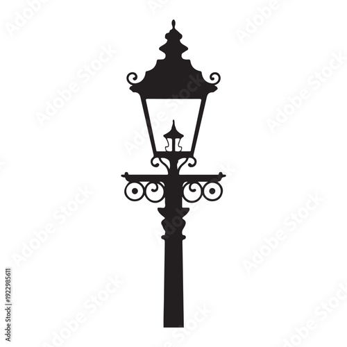 Vintage Style Black Street Lamp Post Isolated Vector Illustration Design